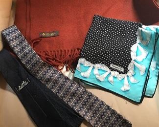 Louis Vuitton Scarf, Hermes Ties, Tiffany Scarf, a sample of clothing and accessories.