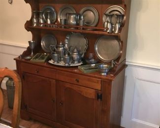 Ethan Allen hutch with large pewter collection