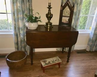 Antique drop leaf table., Antique clock