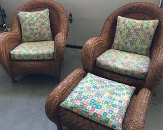 Wicker chairs & ottoman