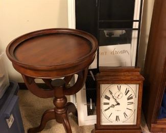 Very unusual 3 legged round table; clock
