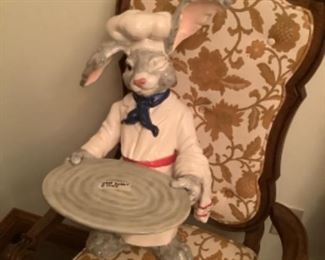 Chef bunny holding tray ceramic