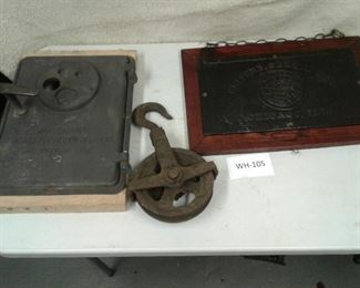 2 Metal Furnace Covers and Chicago Pulley