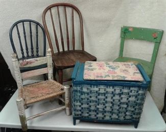 4 Childrens Chairs with Childrens Hamper