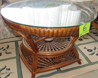 Lot 6 - Vintage Bamboo Rattan Wicker Glass Top Table 98" Round 29" Wide $240.00