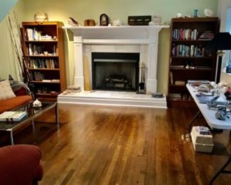 Fishing rods, reels, stones, books,  nautical shells room