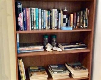Books, stones, one of a pair of scan design bookshelves