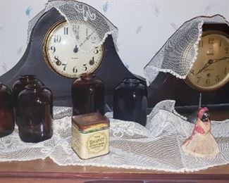antique mantle clocks jars tins black americana