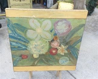 A hand painted folding card table