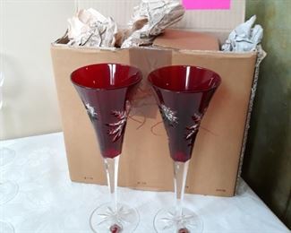 Waterford  crystal with Red, snowflake pattern 