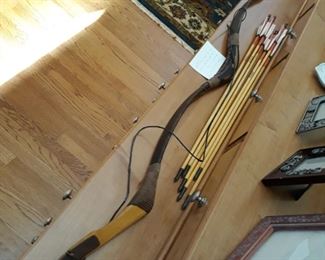Hand made bow and arrows, from Hungary.
Made by the craftsman  who's  similar  work appeared in the movie Scorpion King 2002
