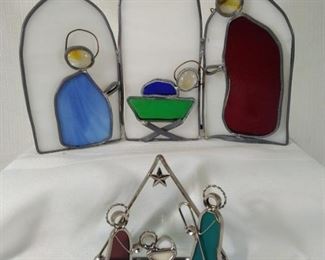 two stained glass nativity sets