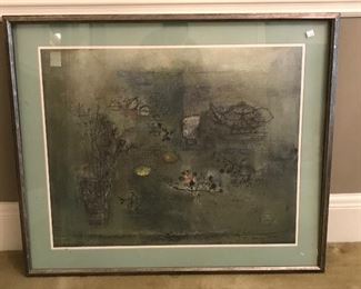 $45-Abstract Mid Century Lithograph PRint