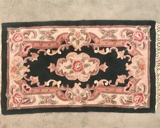 Pastel and Black Floral, Fringed, Throw Rug, Set of 2, About 2' X 4'