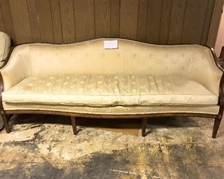 $150-Sheraton Style, Vintage ,Gold Satin, Hickory Sofa, 6'10" Long, approx 18 " Seat Height.