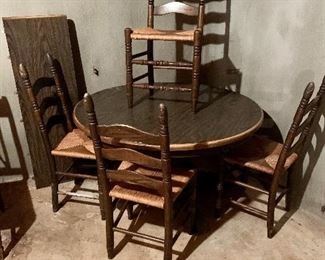 $165-Ladder back Chair set W/ table-3'1" High, 18.5" Seat Height, 16.5" Wide (Front of Seat). Table is 3'9" in Diameter, and 27" Tall