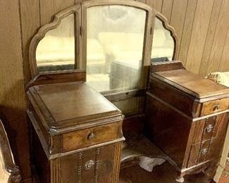 $115- Victorian Vanity, Approx. Measurements,   3'10" Wide, 30" Tall, Mirror is 35" Tall,  20" Deep, Beautiful Antique hardware!