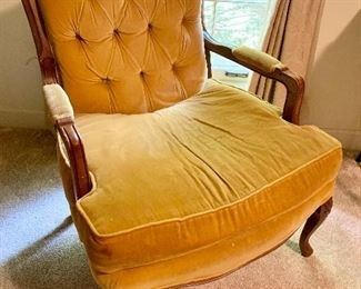 $50-Awesome Mid Century Mustard yellow, velvet, tufted back Chair-Approx 27" High X 20" Deep, 15" Seat Height, 