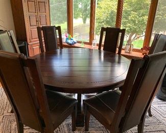 Round wood Pedestal Dinette 6 side chairs.  AVAILABLE FOR PRESALE-call for pricing