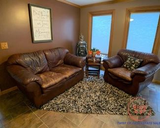 Leather Love Seat and Lounge Chair by ROBINSON & ROBINSON