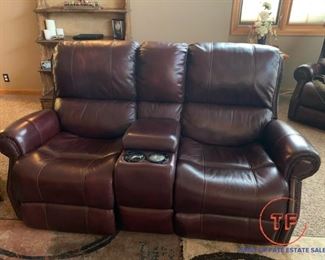 FLEXSTEEL Leather POWERED Love Seat with Center Console