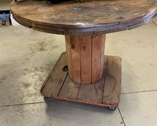 Large Wood Spool Table with Wheels