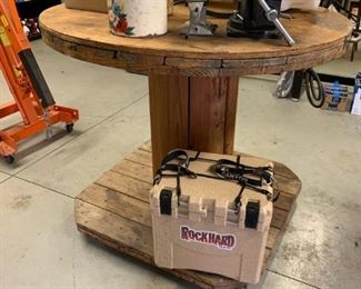 Large Wood Spool Table with Wheels and Handles 