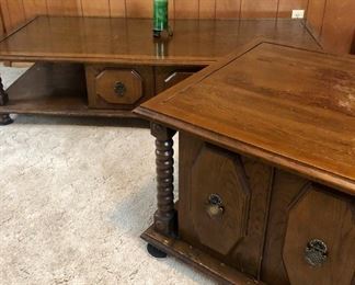 Large Wooden Coffee Table and Square Side Table