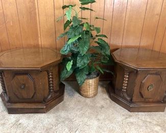 Vintage Octagon Side Tables and Faux Plant