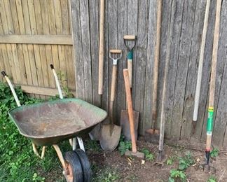 Wheelbarrow and Tools