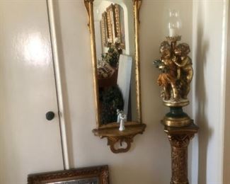 Hall Mirror $35, Gilded plateau $45, Figural Lamp $35, The Last Supper $25