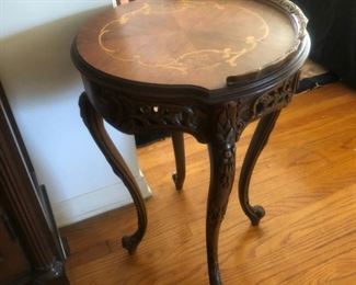 Small inlaid French walnut  side table $65