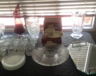Table of various glass entertainig items $5 - $20