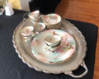 large silver plate oval tray with handles $35  incomplete set of dinnerware, $1 each piece