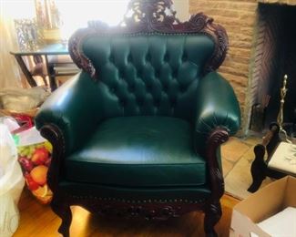Pair of dark green leather Chairs $995
