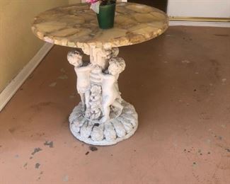 Round marble Table white cherub base $20