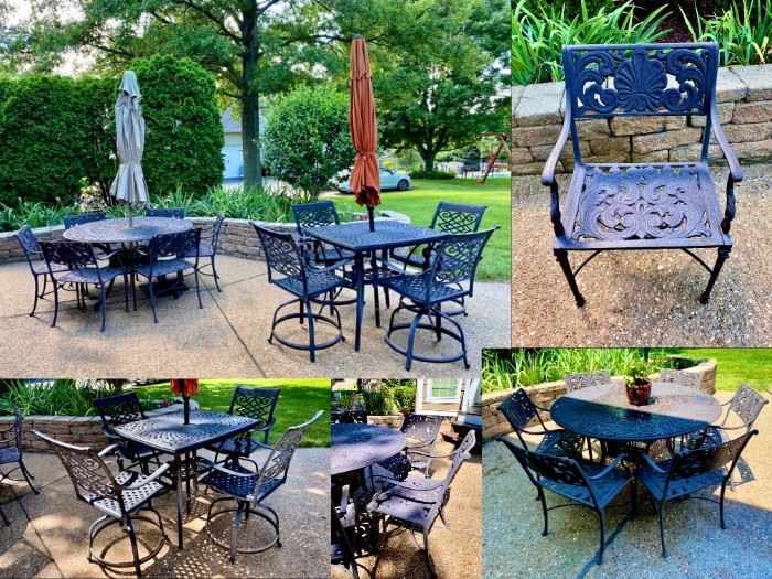 Outdoor Wrought iron table and chairs, patio set, outdoor cast aluminum table and chairs, bar height patio table and chairs umbrella umbrella stand