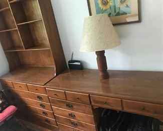MAPLE BEDROOM SET WITH FORMICA TOP. HUTCH, DESK, DRESSER WITH MIRROR, NIGHT STAND. PERFECT CHILDS SET. IN VERY NICE CONDITION. ASKING $350.00 ALL