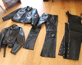 Leather motorcycle pants, chaps