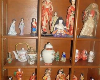 Asian Geisha dolls  and Asian tea sets plus Mudmen