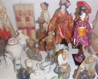 Mud Men and porcelain Asian  decor, teapots