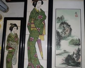 Asian tiles and art work