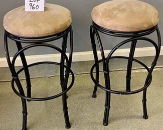 Lot 960. $90.00  for the pair   2 wrought Iron Bar Stools with microfiber soft Seat. Great condition.  