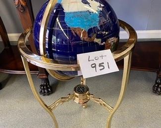 Lot 951.  Buy it Now $250.00  Lapidary Globe with semi precious stones and Brass Stand. 12" Globe, 36" Tall x 17" W Base.  Really a stunning piece for any Home Office or Library.  