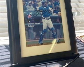 Lot 976. $25.00  Autographed photo of Michael Barrett, Cubs Catcher, nicely framed, No COA.  Measures 13.5" x 16.5".  