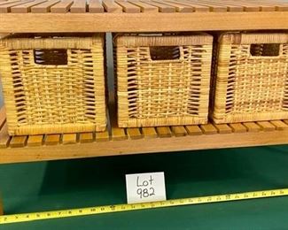 Lot 982    $125.00 Teak Cocktail or Storage Table with 3 Wicker Baskets (9" Square)