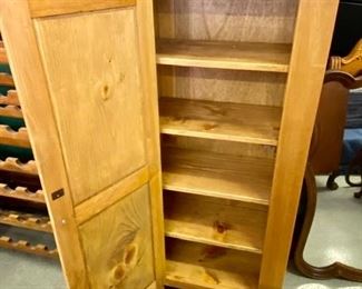 Lot 993  $175.00  Pine Cabinet with Door and 5 Shelves in Good Condition 55"T x 26" W x 14" D