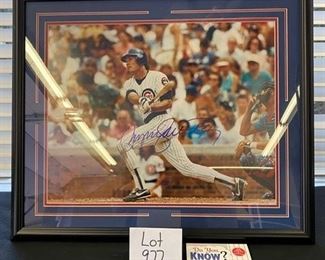 Lot 977. Buy it Now $50.00 Ryne Sandberg Framed Autograph Photo and Cubs Book.  Image is 22" x 26"w.  Nicely framed, classic photo and Hall of Fame - 