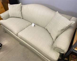 Lot 995   $395.00 Hickory White Camelback Sofa with 2 Matching Pillows, Mint Green and White Dot. Sooo sweet. 84" L x 35" T x 38" D