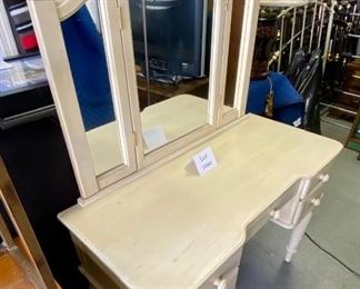 Lot 1000  Buy it Now $225.00  White/Cream Colored Vanity with 5 drawers and 3 way mirror (does not adjust). 42"L x 30" H x 19" D. Mirror 36"w x 30" h